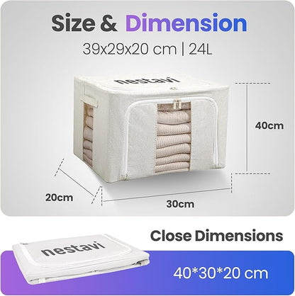 24L Pack Of Two Clothes Storage Bin, Foldable Blanket Storage Bags with Zippers, Under Bed Storage Box, Clear Window and Reinforced Handles, Bed Sheets Storage Box