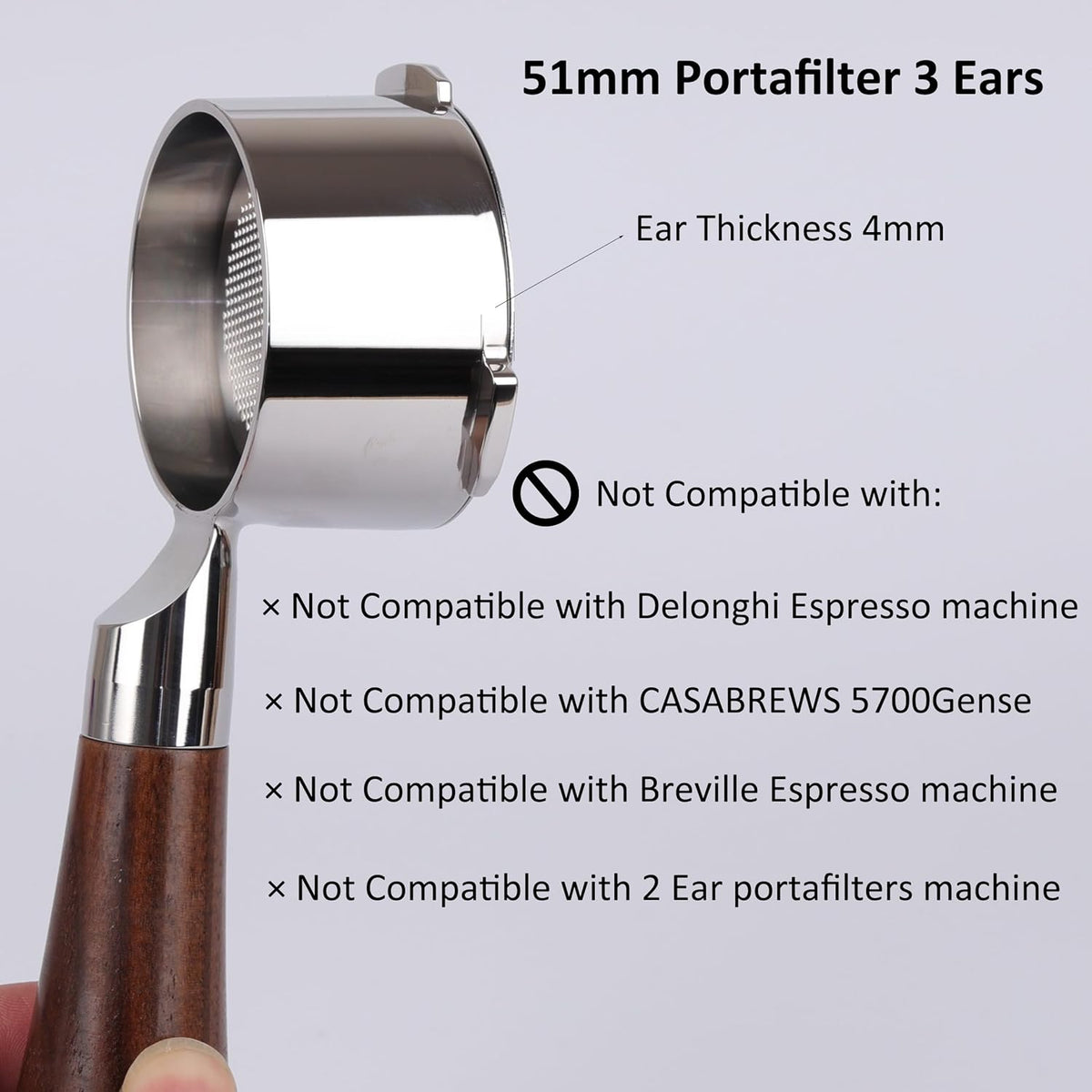 51mm Bottomless Portafilter 3 Ears Compatible with Casabrews CM5418 and 3700 Series, with Stainless Steel Double Shot Capacity Cup Filter Basket
