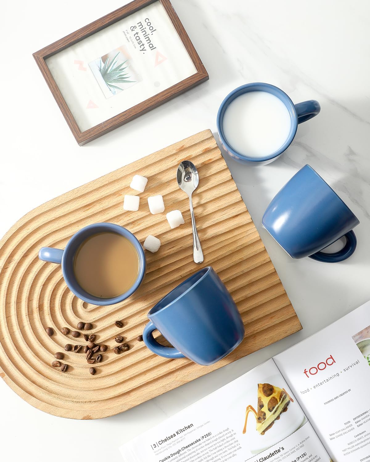 Hasense 7 Ounce Cappuccino Cups Set of 4 Perfect for Latte, Americano, Cafe Mocha and Tea, Ceramic Coffee Cups Ideal for Party Cafe Home and Kitchen, Microwave and Dishwasher safe, Blue
