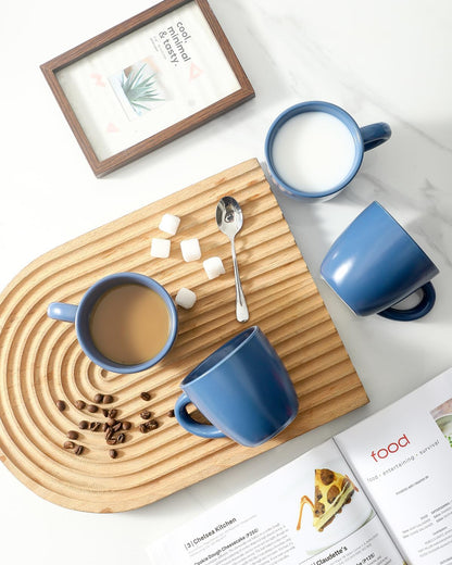 Hasense 7 Ounce Cappuccino Cups Set of 4 Perfect for Latte, Americano, Cafe Mocha and Tea, Ceramic Coffee Cups Ideal for Party Cafe Home and Kitchen, Microwave and Dishwasher safe, Blue