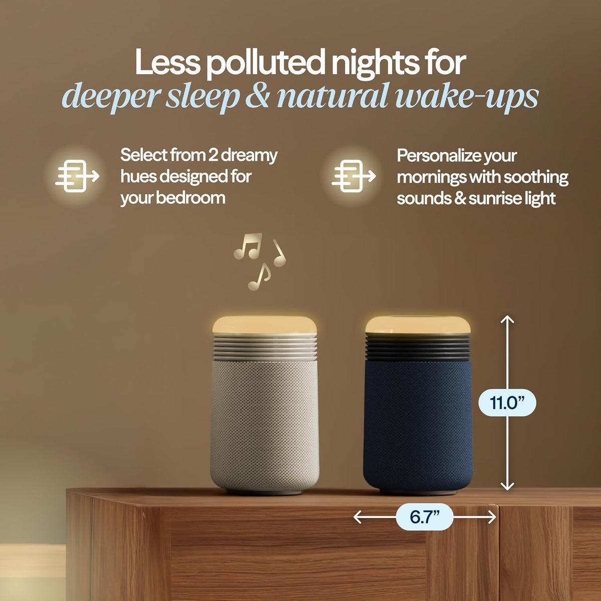 BLUEAIR Purifier for Bedroom - Mini Restful - Sunrise Clock with HEPASilent Filtration and Wake Up Light - Cleans Air and Supports Circadian Rhythm - USB-C and App Connectivity, Blue