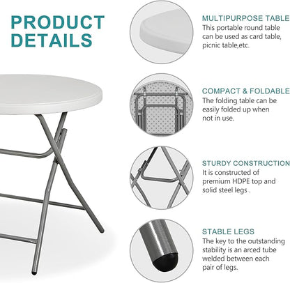 SUPER DEAL 32in Cocktail Table, Indoor Outdoor Portable High Top Table, Plastic Round Bar Height Folding Table for Party Wedding Event, White