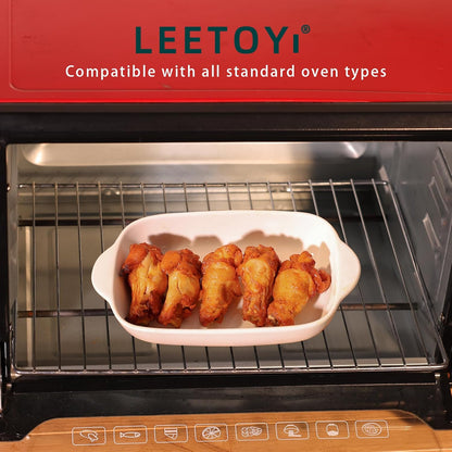 LEETOYI Ceramic Small Baking Dish, Porcelain 2-Piece Rectangular Bakeware with Double Handle, Baking Pans for Cooking and Cake Dinner 7.5"×5 (White)