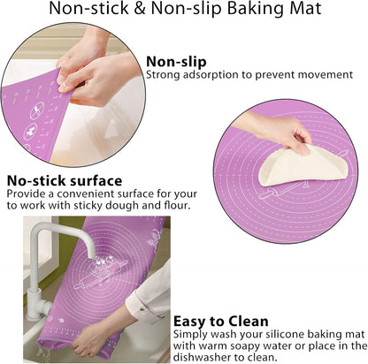 Silicone Baking Mat 28" x 20" Extra Thickness Dough Rolling Mat with Measurements and Edge Heightening