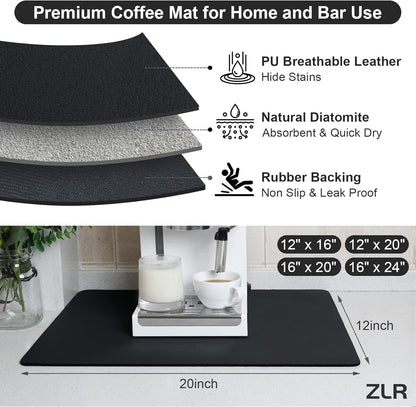 ZLR Coffee Mat - 12" x 20" Middle Kitchen Hide Stain Absorbent Dish Drying Mat for Countertop