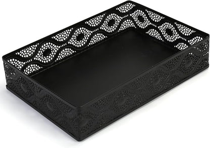 Desk Drawer Organizer, A4 Large Metal Mesh Desk Organizer Tray, Carved Hollow Floral Desk Tray, Versatile Storage Box Set for Office Home Supplies,13x9x3 inches (Curved,1 PC)
