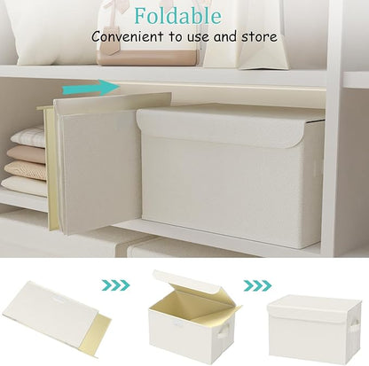 Foldable Storage Bin, Cube Organizer Basket with Flip-Top Lid and 2 Handles, Decorative Boxes for Shelves with Cover for Clothes, Towels, Blanket, 2 Pack, Beige, 13 x 9 x 7.9 In, XSNY12BEM-2