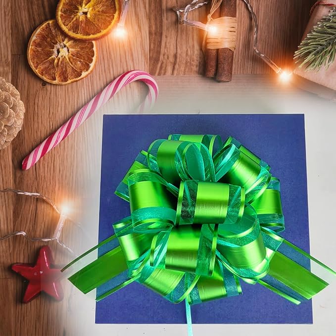 Bows for Gift Wrapping, Pull Bows, Gift Bows for Christmas, Wedding, Birthday, Baskets Decoration, 6 Inches, 6-Pack (Green)