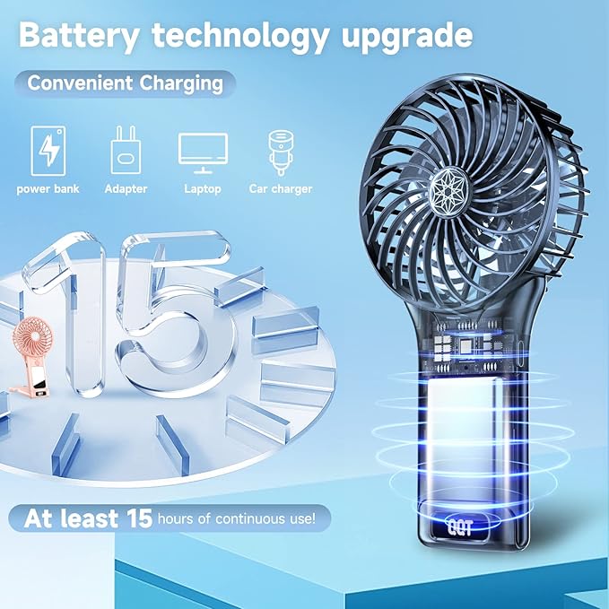 QQT Mini Handheld Fan,4 Speed Adjustable Portable Battery Operated Fans,USB Rechargeable Desk Fan with Mirror,Max 20 Hrs Hand Fan For Travel Office Outdoor Women Men (Pink)