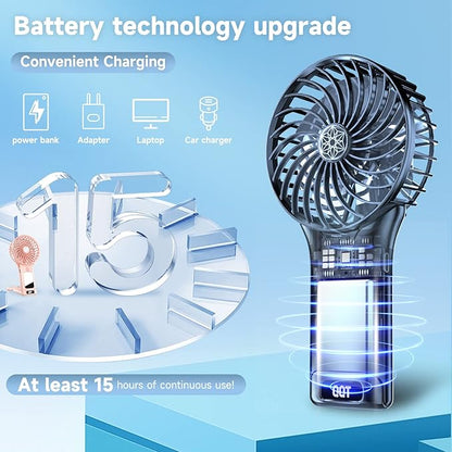 QQT Mini Handheld Fan,4 Speed Adjustable Portable Battery Operated Fans,USB Rechargeable Desk Fan with Mirror,Max 20 Hrs Hand Fan For Travel Office Outdoor Women Men (Pink)