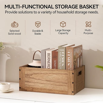 KIRIGEN Stackable Wood Storage Cube Organizer with Handle, Modular Open Cubby Bins for Books, Clothes, Toys, Shoes, Bookcase Shelf for Home Office Bedroom Brown C15-DBR