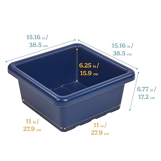 ECR4Kids Stackable Square Bins with Non-Snap Lids, Multipurpose Organization, Navy, 2-Pack