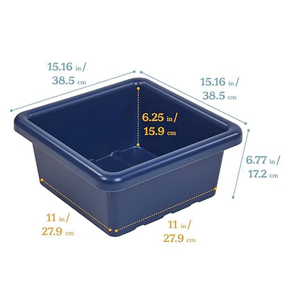 ECR4Kids Stackable Square Bins with Non-Snap Lids, Multipurpose Organization, Navy, 2-Pack
