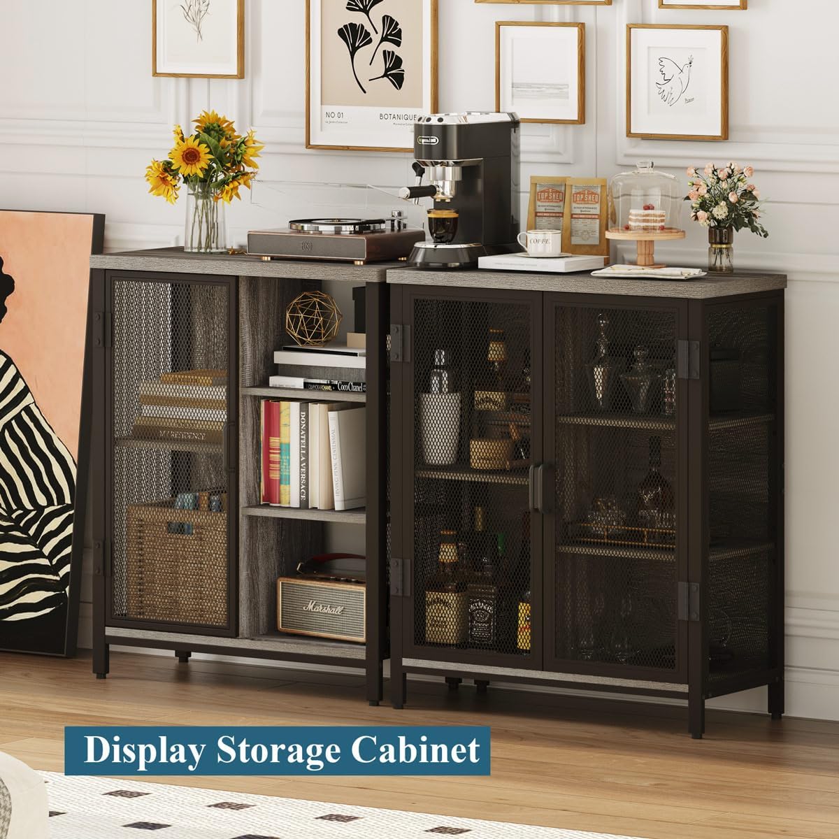 BON Augure Small Coffee Bar Cabinet for Liquor, Farmhouse Storage Cabinet with Doors, Wood Sideboard Buffet Cabinets for Home Kitchen, Dining Room