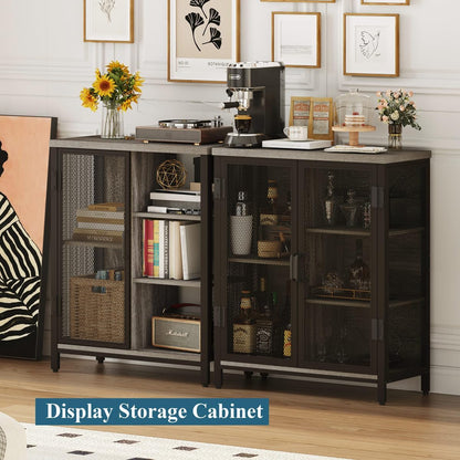 BON Augure Small Coffee Bar Cabinet for Liquor, Farmhouse Storage Cabinet with Doors, Wood Sideboard Buffet Cabinets for Home Kitchen, Dining Room