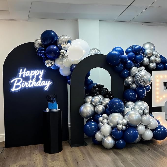 60pcs Blue Silver Balloons, 12inch Navy Blue, Black, Metallic Silver Party Balloons for Graduation 2026, Father's Day, Men's Birthday, Sports Party Decorations