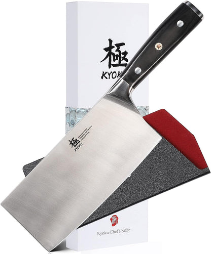 Kyoku Samurai Series - 7" Cleaver Knife - Full Tang - Japanese High Carbon Steel Kitchen Knives - Pakkawood Handle with Mosaic Pin