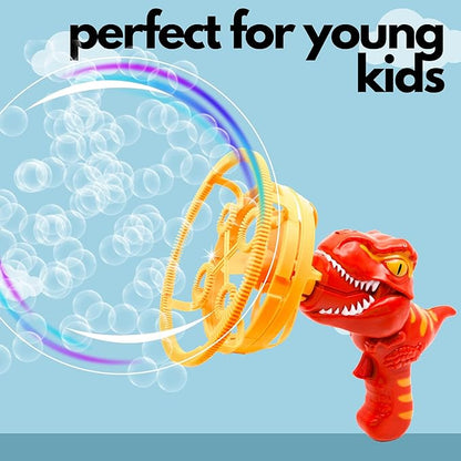 Dinosaur Bubble Blower - Blows Extra Large Bubbles for Kids, Includes Bubble Solution, and Tray - Red