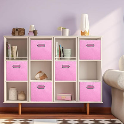ShellKingdom Storage Bins, Foldable Fabric Storage Cubes And Cloth Storage Organizer Drawer with Metal Handle For Closet And Toys Storage, 11 X 10.5 X 10.5 INCH, 2 Pack (Pink)