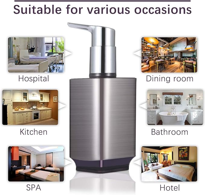 Boperzi 2 Pack Soap Dispenser Rust Proof Refillable Liquid Hand & Dish Soap Dispenser Set Leak Proof Plastic Chorme Pump for Kitchen Bathroom, 10oz