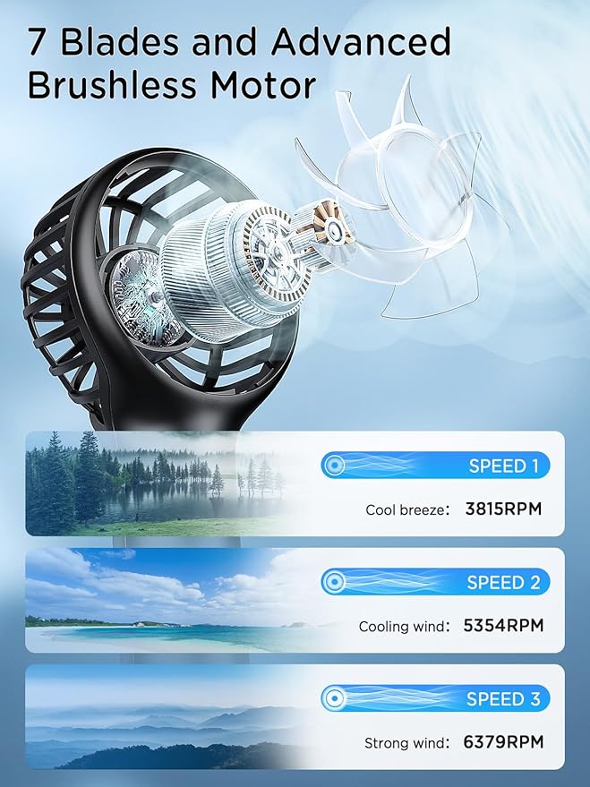 EasyAcc Mini Portable Fan,Handheld Fan,3 Speed Personal Small Makeup Fan 2000 Battery Hand Fan,Lightweight Washable USB Rechargeable Little Fan for Lash Stylish Girl Women Travel Gift Fan Black