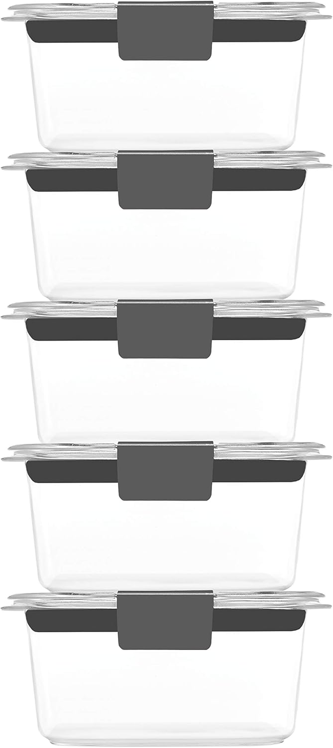 Rubbermaid Brilliance BPA-Free Food Storage Containers Multi Pack, 1.3 Cup Plastic Containers with Lids, 5 Pack, Leak Proof