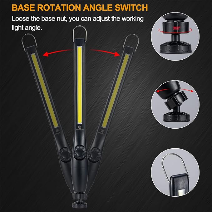 Magnetic LED Work Light, 24" USB Cable, 3300mAh Capacity, 4-Level Power Indicator Lights, 360 Pivoting Base, 20" Pull Force, 72 Hours of Low Brightness