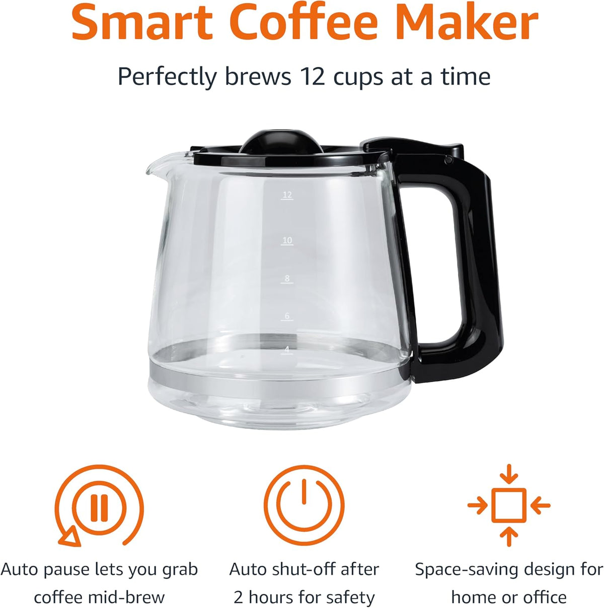 Programmable 12 Cup Drip Coffee Maker, Coffee Machine with Glass Coffee Pot (1.9 Qt), Auto Shut-off, Touch Screen, Auto Pause