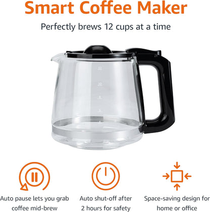 Programmable 12 Cup Drip Coffee Maker, Coffee Machine with Glass Coffee Pot (1.9 Qt), Auto Shut-off, Touch Screen, Auto Pause