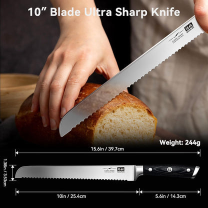 Shan ZU 10" Bread Knife - Sourdough Slicing Knife Professional German 1.4116 Stainless Steel Serrated Blade, Ergonomic Wood Handle & Full Tang Design