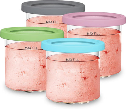 For Ninja Creami NC299AMZ & NC300s Series Ice Cream Makers, BPA-Free &Dishwasher Safe, 16oz Pints with Lids 4 Pack - Assorted Colors, Ice Cream Containers