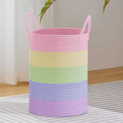 VIPOSCO Large Laundry Hamper, Tall Woven Rope Storage Basket for Blanket, Toys, Dirty Clothes in Living Room, Bathroom, Bedroom - 72L Rainbow