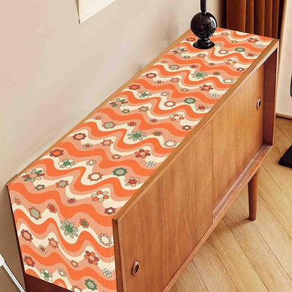 70s Table Runner, Retro Groovy Hippie Daisy Floral Orange Wave Funky Trippy Coffee Table Center Decor for Home Kitchen Dining Patio Holiday Party Indoor Outdoor Table Decorations, 13"x108" Inch