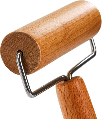 Hiceeden Set of 2 Pizza Dough Roller & Dough Docker, Stainless Steel Dough Hole Maker Puncher Wooden Rolling Pin for Pizza, Cookie, Pie, Pastry