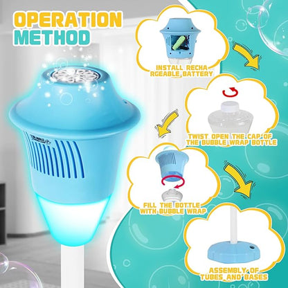Automatic Bubble Machine, Outdoor Vertical Bubble Machine with Rechargeable Batteries and Lights Music for Kids and Adults Wedding Birthday Party, No Leak Bubble Blower