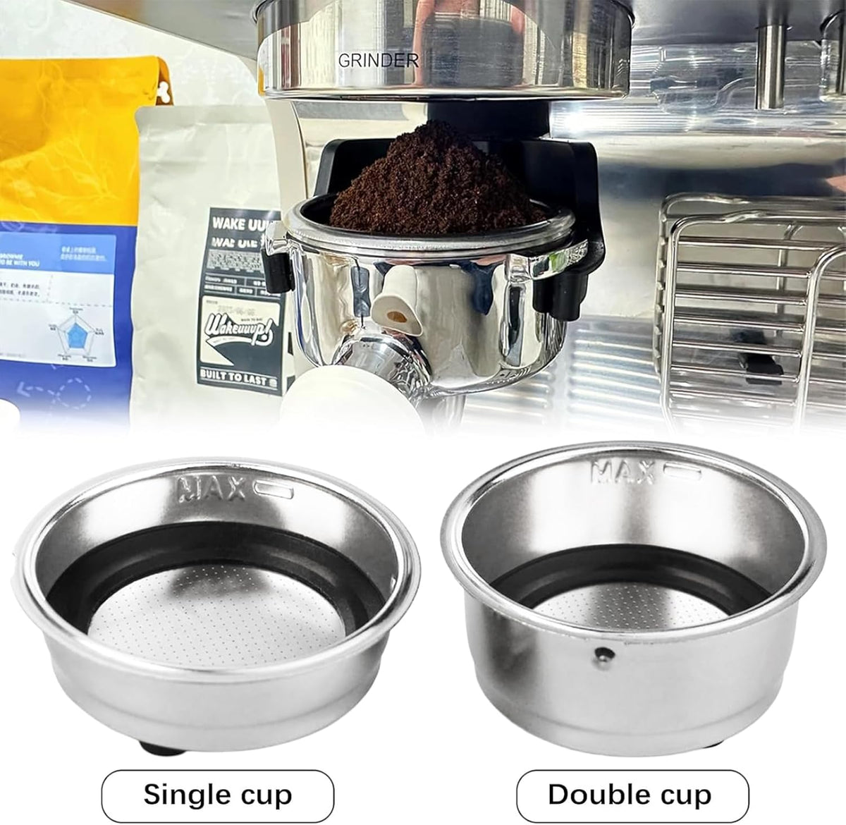 2Pcs Coffee Filter Basket, 51mm Pressurized Coffee Filter Cups Strainer Stainless Steel With Strainer