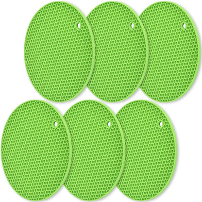 homEdge Silicone Trivets Mat, 6 Packs Multipurpose Non Slip Heat Resistant Pot Holder-Green