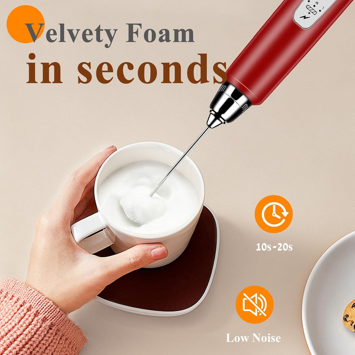 Milk Frother Handheld Rechargeable, Frother Wand Drink Mixer Electric Whisk for Coffee, Detachable With 3 Stainless Whisks, Hand Mixer for Lattes