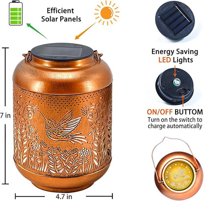 Hummingbird Solar Lanterns Outdoor Waterproof Hanging Solar Lights Hummingbird Gifts for Women Men Mom Metal Bird Decorative LED Lanterns for Yard, Patio, Lawn, Pathway, Landscape, Garden Decor