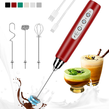 Milk Frother Handheld Rechargeable, Frother Wand Drink Mixer Electric Whisk for Coffee, Detachable With 3 Stainless Whisks, Hand Mixer for Lattes
