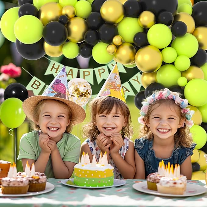 Lime Green Black Balloon Arch Kit - Lime Green Black Balloon Metallic Gold Balloons for Camo Military Hero Video Game Miner Birthday Graduation Wedding Party Decorations