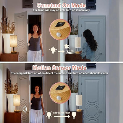 lifeholder Table Lamp with Motion Sensor or Constant on Mode, USB Lamp Include One LED Bulb, Built in 1 USB Port & 1AC Outlet, Bedside Lamp Idea for Bedroom, Hallway, Bath Room