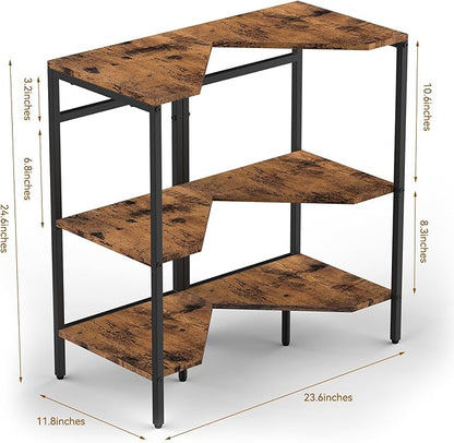 CADUKE Pedestal Sink Storage, 2 Pack Under Sink Organizer Shelf Bathroom Under Vanity Storage Shelf for Small Space, Bathroom Organizers Rack Stand 3 Tier Wooden Corner Shelves, Rustic Brown