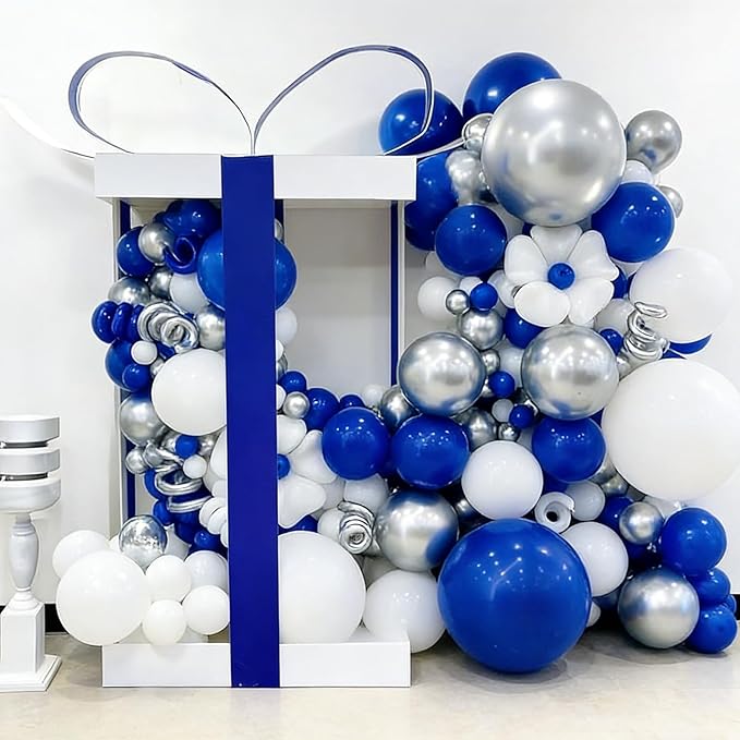 60pcs Blue and Silver Balloons, 12inch Royal Blue White Metallic Silver Party Balloons for Graduation 2026, Father's Day, Men's Birthday, Sports Party Decorations