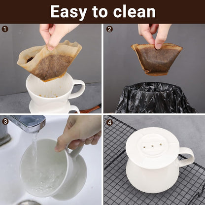 Segarty Pour Over Coffee Maker, Single Cup White Ceramic Coffee Dripper, Size No.2 Reusable Filter Cone Drip Holder Slow Brewer with 3 Holes Flat
