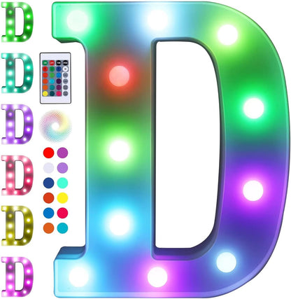 Foaky Colorful LED Letter Lights with Remote,Marquee Light Up Letters Sign for Night Light Wedding/Birthday Party Battery Powered Christmas Lamp Home
