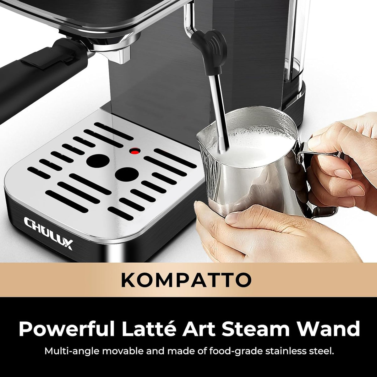 Chulux Slim Espresso Machine with Milk Frother Steam Wand, 20 Bar Professional Italian Pump Semi Automatic Espresso Coffee Machine for Home