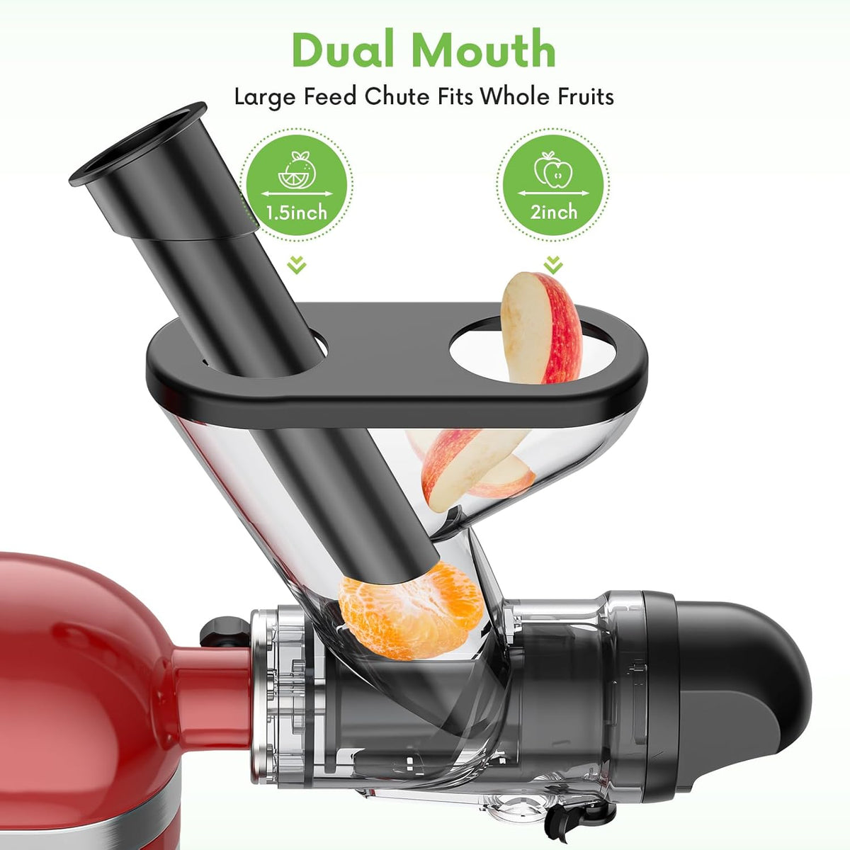 Masticating Juicer Attachment for KitchenAid Stand Mixer - Cold Press Dual Feed Chute Accessory, Slow Juicing Parts for Fruits & Vegetables
