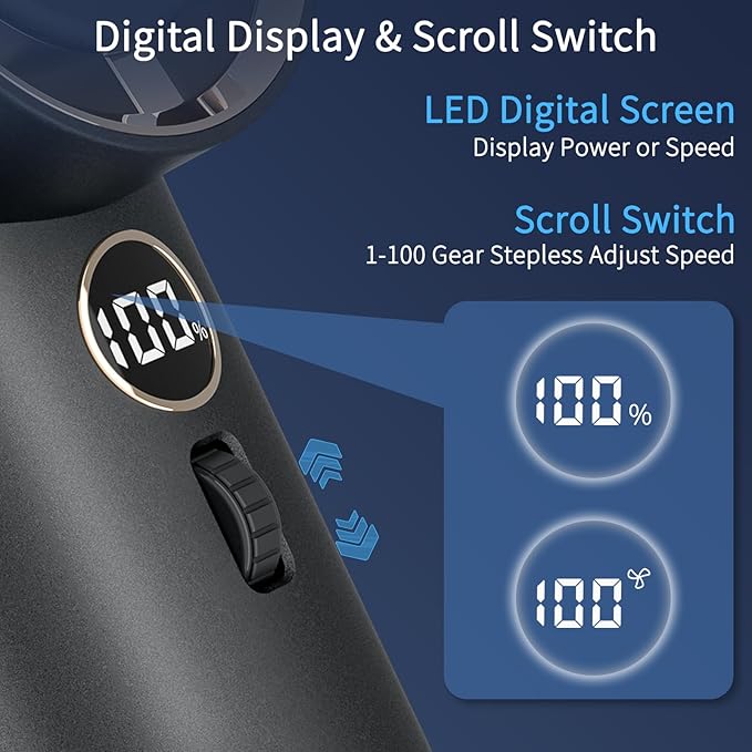 Portable Handheld Fan, 5000mAh High Speed Turbo Personal Fan with 100 Speed Adjustable, Up to 17 Working Hours, Digital Display, for Travel Outdoor Hot Flashes(Black)