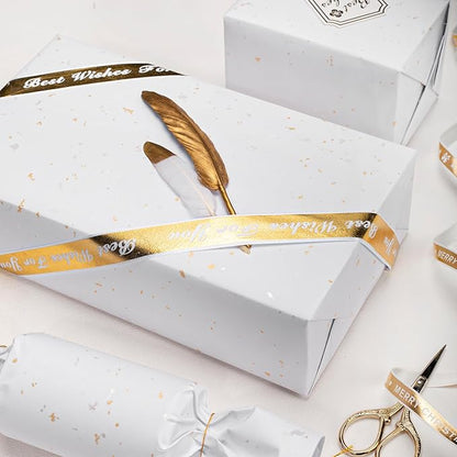 MAYPLUSS Thick Wrapping Paper Roll - 17Inch x 16.5Feet - Romantic Gold Shiny Flakes on Matte White Heavy Gift Wrap Paper with Silky Touch for Wedding, Birthday, Holiday, Christmas